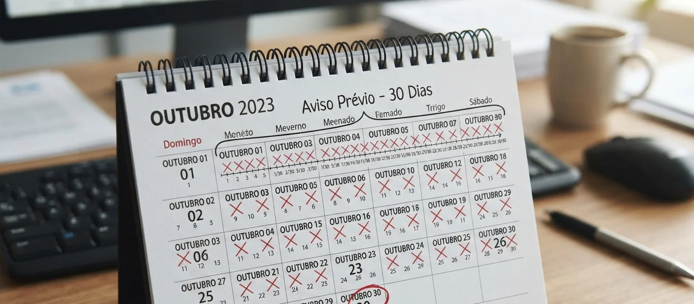calendario de mesa com contagem dos 30 dias do aviso previo marcados