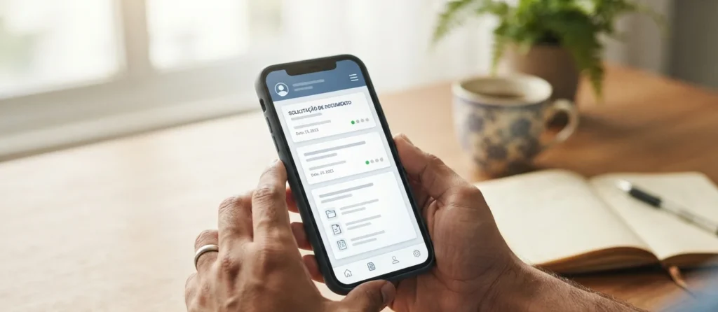 mãos segurando celular com aplicativo da carteira de trabalho digital CTPS