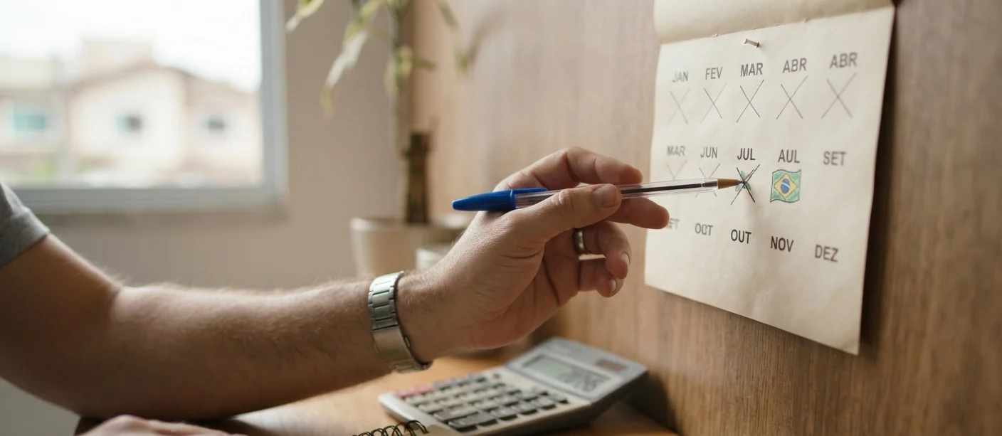 calendário e calculadora contando os meses trabalhados no ano para o 13º