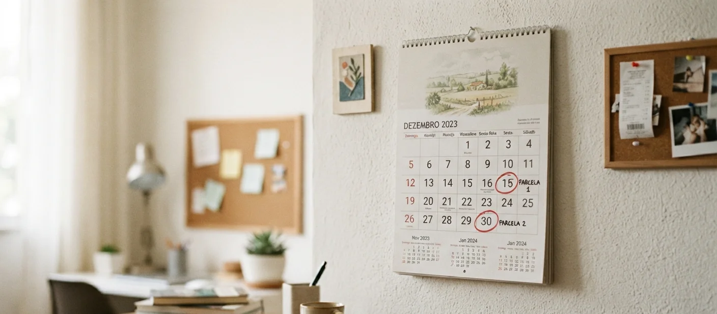 calendario de parede com as duas datas de parcela do decimo terceiro circuladas