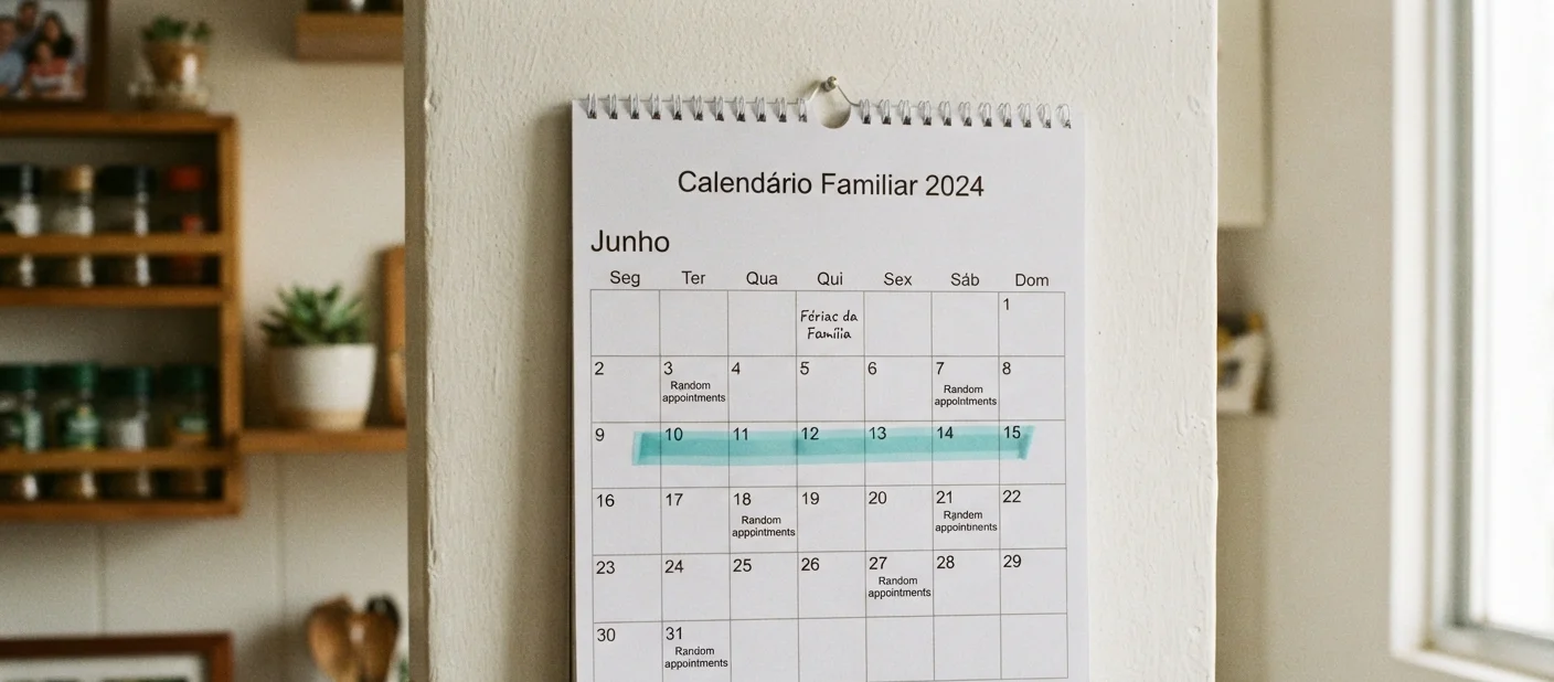 calendário de parede com período de licença marcado