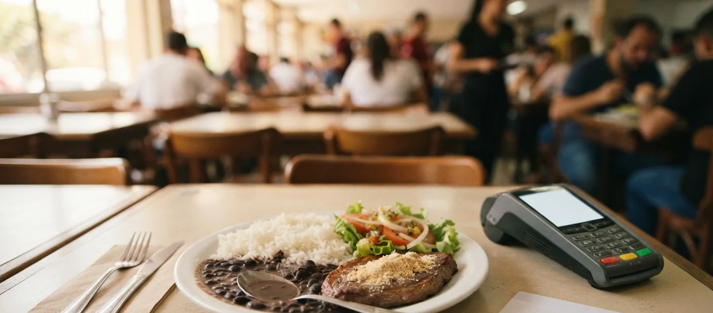 Pagamento com cartão em restaurante representando o uso do vale-refeição em refeições prontas